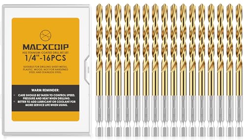 16Pcs 1/4" Hex Shank Titanium Twist Drill Bit Set - size: 1/4" - 16pcs HSS