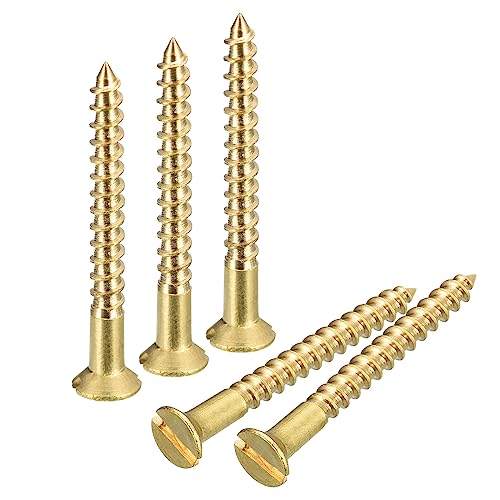 uxcell Brass Wood Screws, 30Pcs M2.5 x 25mm Slotted Drive Flat Head Self Tapping Screw Countersunk for Woodworking Furniture - size: M2.5 x 25mm