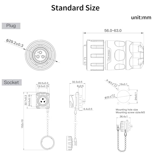 CNLINKO YM-20 Reverse Mount Connector IP68 Waterproof Female Plug Male Socket for Industrial Use(3-Pin) - size: 3-Pin, style: Female Plug/Male Socket