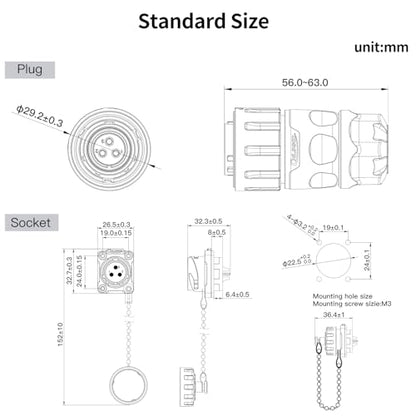 CNLINKO YM-20 Reverse Mount Connector IP68 Waterproof Female Plug Male Socket for Industrial Use(3-Pin) - size: 3-Pin, style: Female Plug/Male Socket