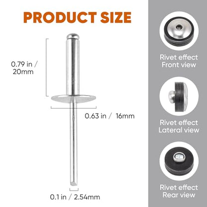 ALLCLEAN (90 pcs) 3/16 * 3/4" Large Flange Open End Aluminum Blind Rivets,4.8 * 20 Pop Blind Rivet - color: Silver, size: 3/16"*3/4"