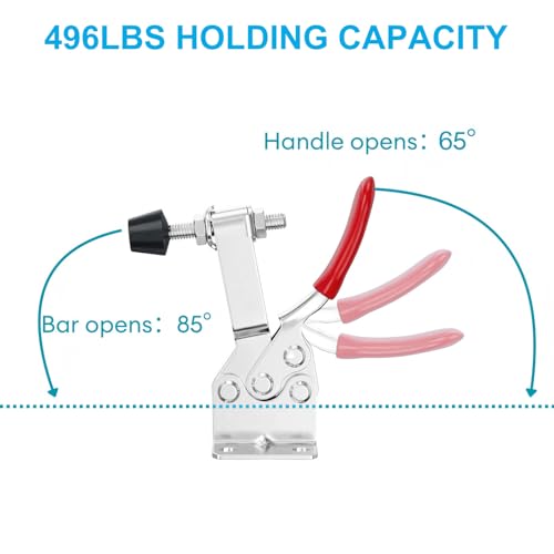 4Pcs Toggle Clamp, 496Lbs Holding Capacity Hold Down Clamp,225D Quick Release Horizontal Clamps Stainless Steel w/Rubber Pressure Tip for Woodworking Jigs and Fixtures, Welding, Drill Press - style: 225D