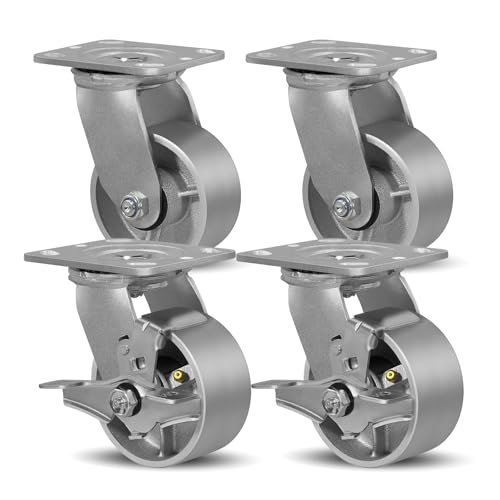 SY America 4" X 2" Cast Iron Caster Wheels,Set of 4 Heavy Duty Industrial Casters, Load Capacity 3200 lbs,Perfect Toolbox Caster Wheels-2 Brake & 2 Swivel - color: 2 Brake & 2 Swivel, size: 4" Wheel