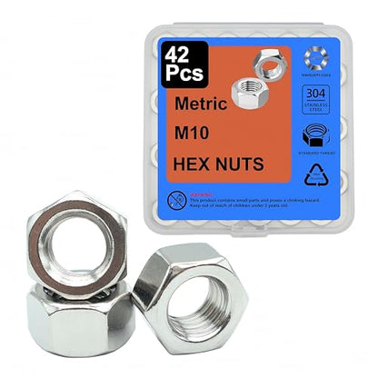 40Pcs M10 Hex Nuts, 304 Stainless M10 Nut, Coarse Thread M10 Nuts - size: Metric M10-1.5---40Pcs