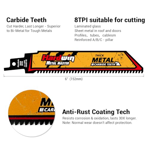 6-Inch Carbide Reciprocating Saw Blades, 8 TPI, 3-Pack - size: 6inch