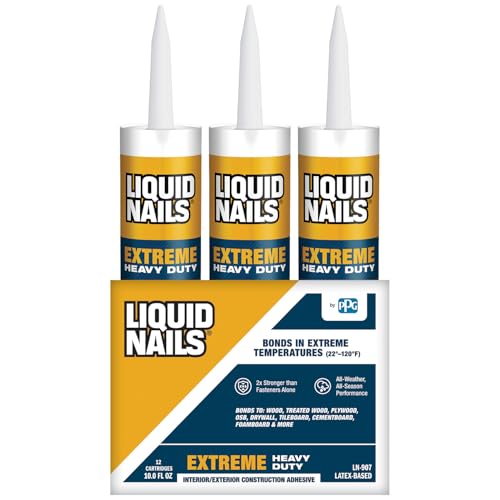 Liquid Nails Extreme Heavy Duty 10 oz. White Latex-Based Interior/Exterior Construction Adhesive Low VOC, 12 Pack - color: White, size: 10 Ounce (Pack of 12), style: Extreme Heavy Duty
