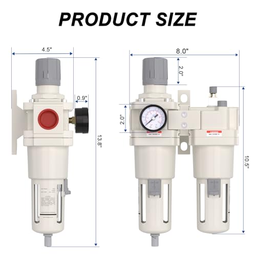 AIRZOE 1" NPT Air Filter Regulator Lubricator Combo AC5010-10 - color: Semi-auto Drain / White, size: 1"NPT