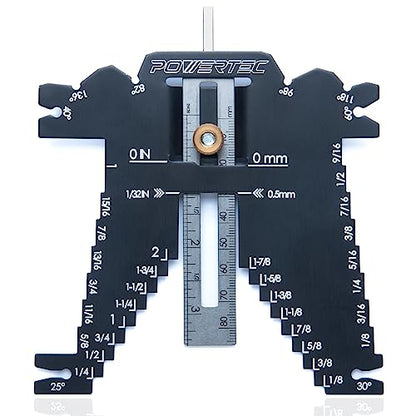 POWERTEC Universal 5-in-1 Step Depth Gauge for Measuring Chisel Angles, Drill Points, and Setting Router Bit, Saw Blade Heights – Compatible with Table Saw and Router Table – Woodworking Tools (80023) - style: Router Table Measuring Gauge