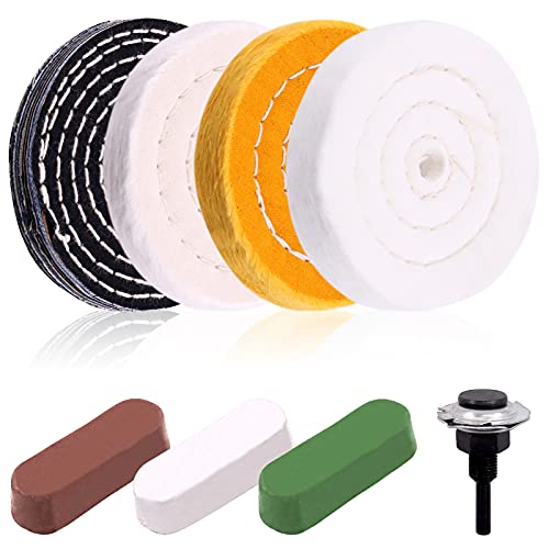 Keadic 8Pcs 4inch Buffing Polishing Wheel Kit Includes Polishing Bars, Buffer Wheels for Polishing and 1/2" Arbor Hole, Polishing Pad Buffing Wheel Kit, Buffer Polisher for Bench Grinder - size: 4'' Buffering wheel Kit