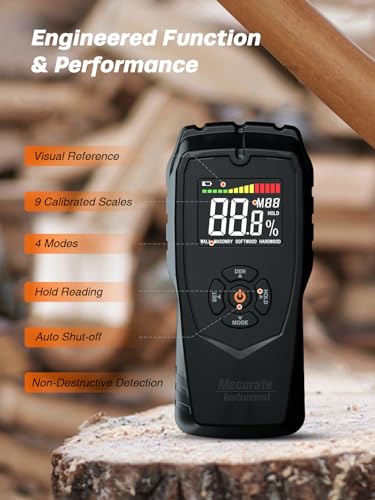 Moisture Meter Damp Meter Pinless Wood Moisture Meter for Walls Logs Firewood and Building Material, 4 Mode 9 Density Settings, Non-Destructive Moisture Detector with Backlit LCD and Alerts (Black) - style: Pinless