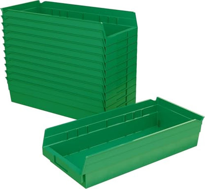 Akro-Mils 30158 Heavy Duty Plastic Shelf Bins, 18"x 8"x 4", Green, 12-Pack - color: Green