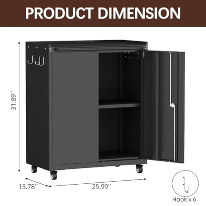 Garage Storage Cabinet with Wheels, Black Storage Cabinet with Adjustable Shelves, Rolling Cabinet with Dual-Side Pegboard, Tool Cabinets for Garage, Basement, Home Office - color: 32"h - Black