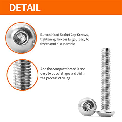 M4 x 8mm 12mm 16mm 20mm 25mm Button Head Socket Cap Screws Bolts, 304 Stainless Steel, Machine Fully Threaded, Metric Allen Hex Drive, Bright Finish, Assortment Kit 100PCS - size: M4 x 8/12/16/20/25mm (100PCS)