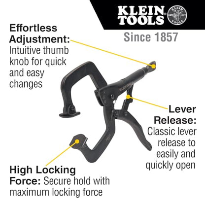 Klein Tools 38622 C-Clamp Locking Pliers with Swivel Pad Jaws, Intuitive Thumb Knob, Adjustable Clamp for Home, Shop, Woodworking, 11-Inch - style: 11-In Swivel Jaw