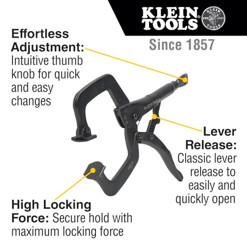 Klein Tools 38622 C-Clamp Locking Pliers with Swivel Pad Jaws, Intuitive Thumb Knob, Adjustable Clamp for Home, Shop, Woodworking, 11-Inch - style: 11-In Swivel Jaw