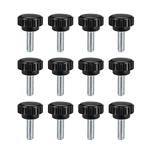 uxcell M6 x 15mm Metric Male Thread Knurled Clamping Knobs Grip Thumb Screw on Type Plastic Threaded Hand Bolt Knobs Black 12 Pcs - size: M6 x 15