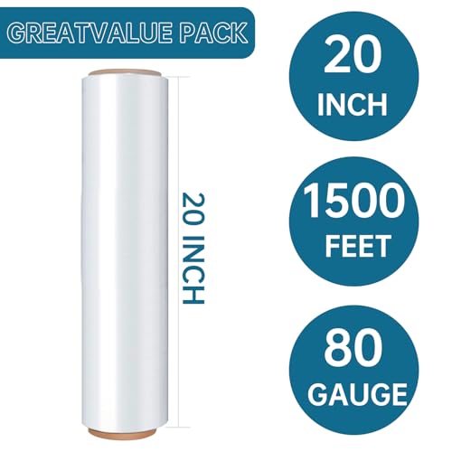 Stretch Film Shrink Wrap Roll 20" x 1500FT, Heavy Duty Stretch Wrap 4 Pack - size: Clear 20in 4Roll