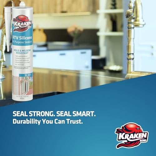 Kraken Bond RTV Silicone Sealant Gray (24 x 10.1 fl.oz.)%100 Waterproof Silicone Caulk Kitchen and Bathroom, All Purpose, Window Caulking Sealant Outdoor, RV, 24 Pack