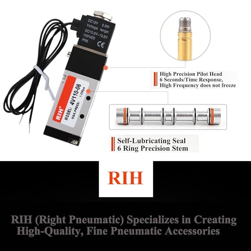 RIH Pneumatics Solenoid Valve 4V110-06 12V/24V/110V Series Single Coil Pilot-Operated Electric 2 Position 5 Way Connection Type (DC12V/Out of line, 1/8"NPT) - size: DC12V/Out of line, style: 1/8"NPT