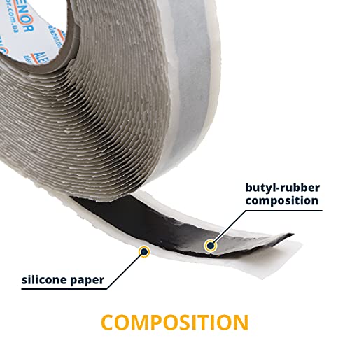 Alenor Black Butyl Seal Putty Tape 1/5'' x 33 Foot - Leak Proof Putty Tape for RV Repair, Window, Boat Sealing, Glass & EDPM Rubber Roof Patching, Car, Van, Bus & Auto Repair - size: 1/5'' x 33’ Ft (Pack 1)