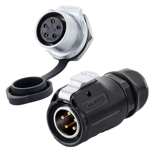 CNLINKO LP20 5 Pin Waterproof Connectors,IP68 Circular Connectors Fast Locking Plug,2-12 Pin Power Connector M20 Male Female Plug,LED Outdoor Lighting Connectors(5 Pin) - size: 5 PIN, style: Black/Single-Hole Socket