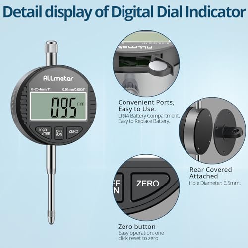 Digital Dial Indicator DTI,0-1in Range,0.0005in/0.01mm Resolution,LCD - color: Black