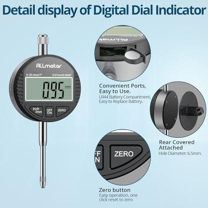 Digital Dial Indicator DTI,0-1in Range,0.0005in/0.01mm Resolution,LCD - color: Black
