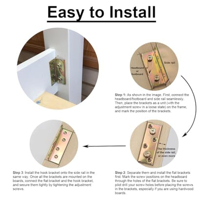 Bed Rail Brackets - Wooden Bed Frame Hardware - Heavy Duty Non-Mortise Bed Rail Fittings - Set of 4 (Screws Included)