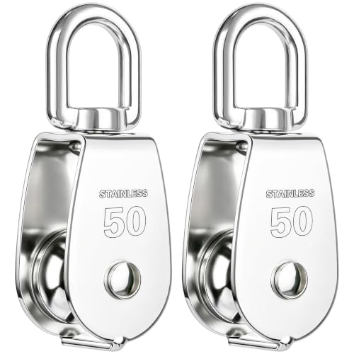 2PCS 304 Stainless Steel M50 Single Rope Pulley Block | Heavy Duty Lifting Crane Swivel Hook for Hanging Wire and Crane Operations - size: 2P-M50