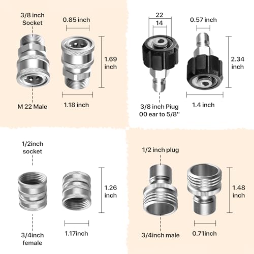 Twinkle Star Pressure Washer Adapter Set, Stainless Steel, 9 Sets - color: Stainless Steel, size: 9 Sets