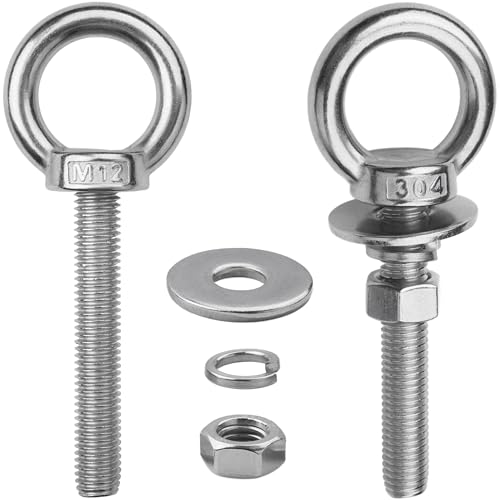 2 Sets M12 Eye Bolts with Nuts, Stainless Steel 1/2" x 3" EyeBolts - size: 1/2"x3"