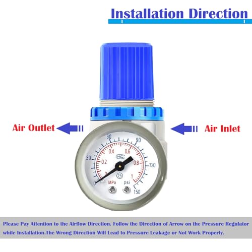 Air Compressor Pressure Regulator Kit,1/4 Inch NPT Mini Air Pressure Regulator with 0-150 PSI Gauge and Bracket for Compressed Air System Air Drying System (Blue)