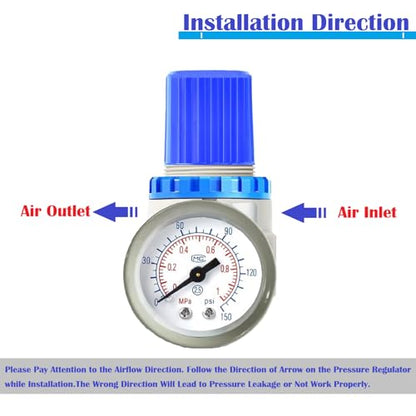 Air Compressor Pressure Regulator Kit,1/4 Inch NPT Mini Air Pressure Regulator with 0-150 PSI Gauge and Bracket for Compressed Air System Air Drying System (Blue)