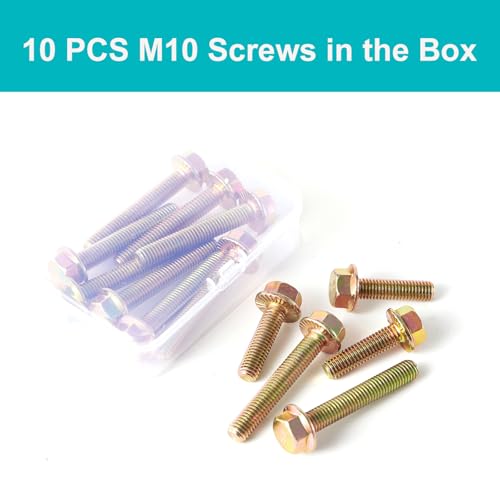 M10 x 30mm 10pcs Flanged Hex Head Bolts, M10 x 1.5 Bolts, Flange Hexagon Head Screws, 8.8 Grade Alloy Steel, Yellow Zinc Plated, Metric Fully Thread - size: M10 x 30mm(10PCS)