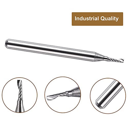 SpeTool 5PCS Carbide Spiral O Flute End Mill with 1/16 Inch Cutting Diameter 1/8 Inch Shank 3/16" Cutting Length,Single Flute CNC Router Bit for Acrylic PVC Wood Cutter - size: 1/16"Dia-3/16" CL-1/8" Shank