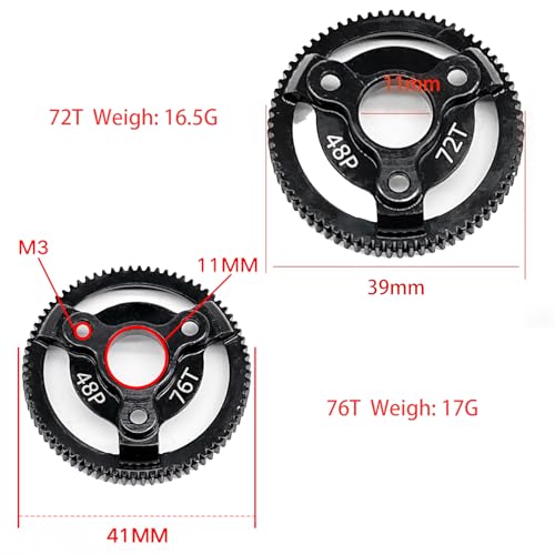 48P 72T and 76T Hardened Steel Spur Gear Set for Traxxas 1/10 Slash 2WD - size: 48P-Spur Gear-72T 76T