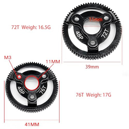 48P 72T and 76T Hardened Steel Spur Gear Set for Traxxas 1/10 Slash 2WD - size: 48P-Spur Gear-72T 76T
