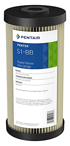 Pentair Pentek S1-BB Big Blue Sediment Water Filter, 10-Inch, Whole House Heavy Duty Pleated Cellulose Filter Cartridge, 10” x 4.5”, 20 Micron - size: 1 Count (Pack of 1), style: 10 Inch x 4.5 Inch