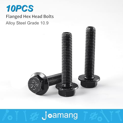 M10 x 45mm 10Pcs Flanged Hex Head Bolts, M10 x 1.5 Bolts, Flange Hexagon Head Screws, 10.9 Grade Alloy Steel, Black Oxide Finish, Metric Fully Thread - size: M10 x 45mm(10PCS)