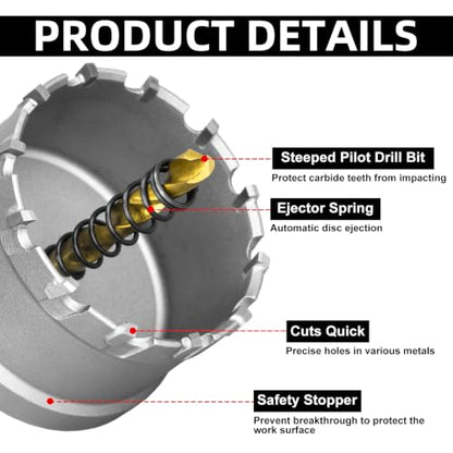 SALI 3-9/16"(90mm) TCT Hole Saw Kit Tungsten Carbide Tipped Hole Saw Drill Bit with Titanium-Plated Pilot Drill bit for Metal, Stainless Steel, Iron, Wood, Plastic - size: 3-9/16"
