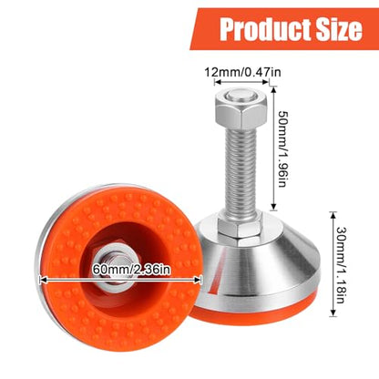 4 Pack Heavy Duty Adjustable Leveling Feet, M 12 Thread Levelers with 2.36 Inch Base, 1300 lb Capacity for Workbench, Machine, Cabinet