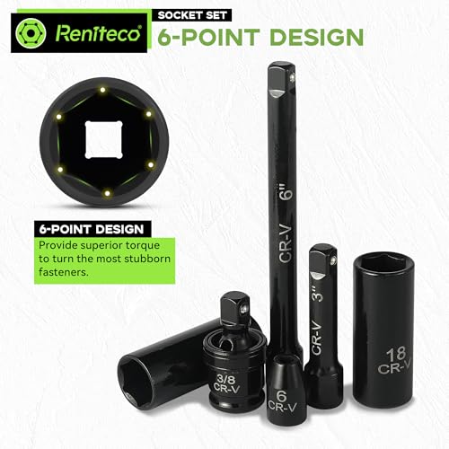 Reniteco 95-Piece 3/8" Drive Socket Set, SAE 5/16"-3/4" & Metric 8-22mm - size: 3/8"-95 PCS