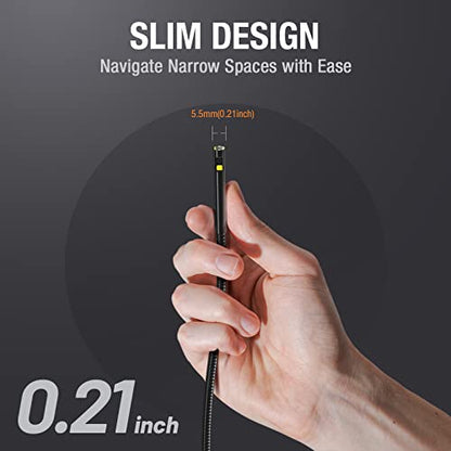 Dual Lens Endoscope with 5" Monitor, Teslong NTS500 Industrial Waterproof Borescope Inspection Camera with 0.21in Front & Side-View Double Lens with 9.8FT Probe, 5-Inch IPS LCD Screen & Case