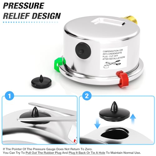 MEANLIN MEASURE 0~60Psi Stainless Steel Liquid Filled Pressure Gauge, 1/8" NPT 1.5" Luminous Dial, Glycerin Filled for Water Oil Air Lower Mount with 2PCS Snaps - color: Lower Mount, size: 0-60Psi