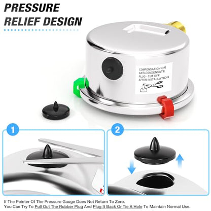 MEANLIN MEASURE 0~60Psi Stainless Steel Liquid Filled Pressure Gauge, 1/8" NPT 1.5" Luminous Dial, Glycerin Filled for Water Oil Air Lower Mount with 2PCS Snaps - color: Lower Mount, size: 0-60Psi