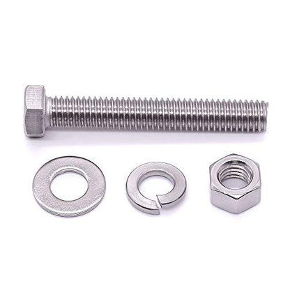 (10 Sets) M8-1.25 x 16mm Hex Bolt Kit, 304 Stainless Steel (18-8), Includes Hexagon Head Screws and Nuts, Flat & Lock Washers, Full Coarse Thread, for Machinery, Automotive, DIY - size: M8 x 16mm