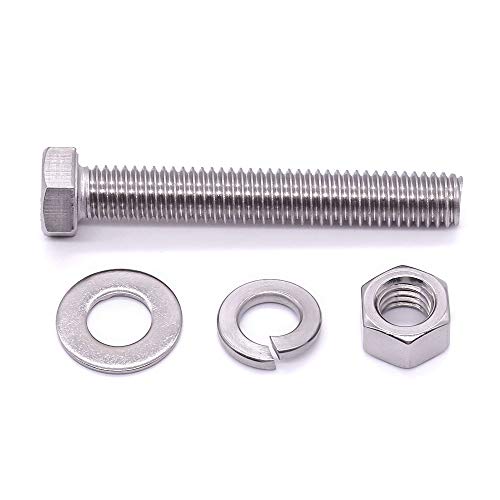 (10 Sets) M6-1.0 x 25mm Hex Bolt Kit, 304 Stainless Steel (18-8), Includes Hexagon Head Screws and Nuts, Flat & Lock Washers, Full Coarse Thread, for Machinery, Automotive, DIY - size: M6 x 25mm