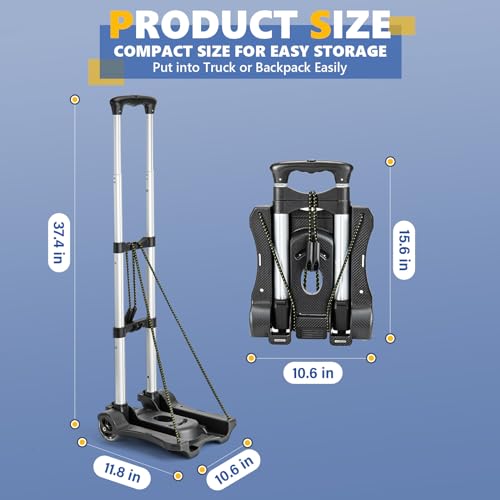 Gorpuire Small Folding Hand Truck Dolly with 2 Wheels, Foldable Luggage Cart, Lightweight Aluminum Collapsible Trolly Portable Dolly for Moving Airport Travel Use