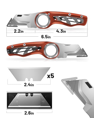 Folding Utility Knife Pocket Knife, Heavy-Duty Box Cutter with Anti Slip Finger Loop, Quick Change Blade Razor Knife, Box Cutters for Home, Office, Warehouse, Durable Razor Knife, Box Knife (Brown) - color: Brown