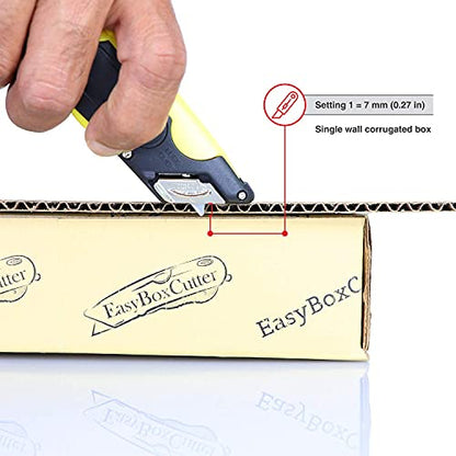 Modern Box Cutter, extra tape cutter at back, dual side edge guide, 3 blade depth setting, 2 blades and holster - Yellow Color 2000 STD